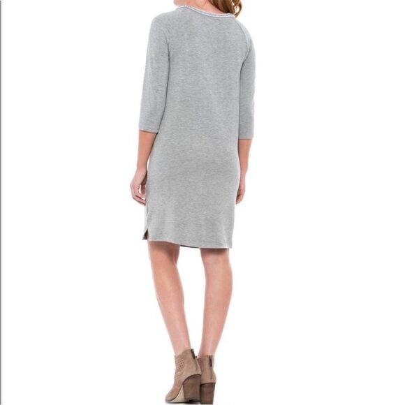 Philosophy Beaded Neck Tshirt Dress 3/4 Sleeves Grey Marled M - Picture 4 of 11